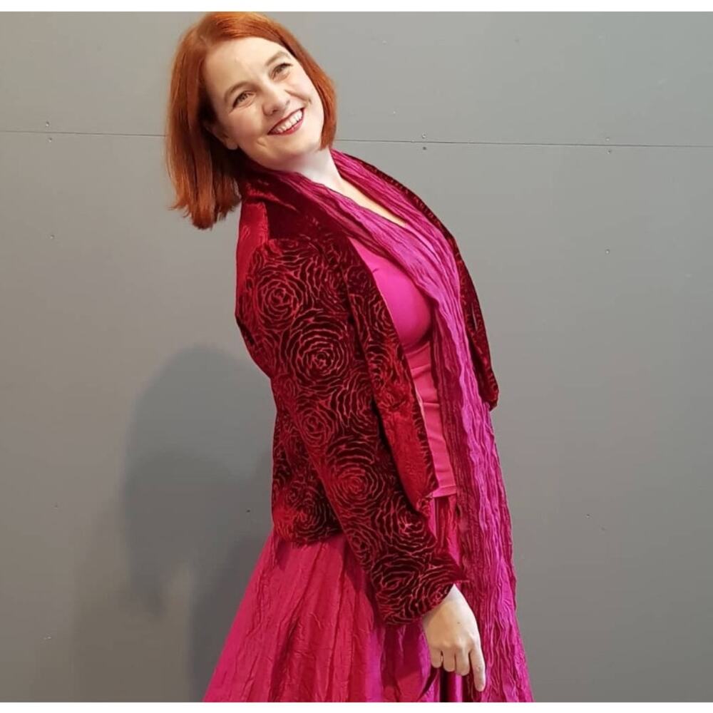 Lika Schwodsien Iridescent Velvet Embossed Rose Jacket Dark Romantic Gothic L - Picture 2 of 9
